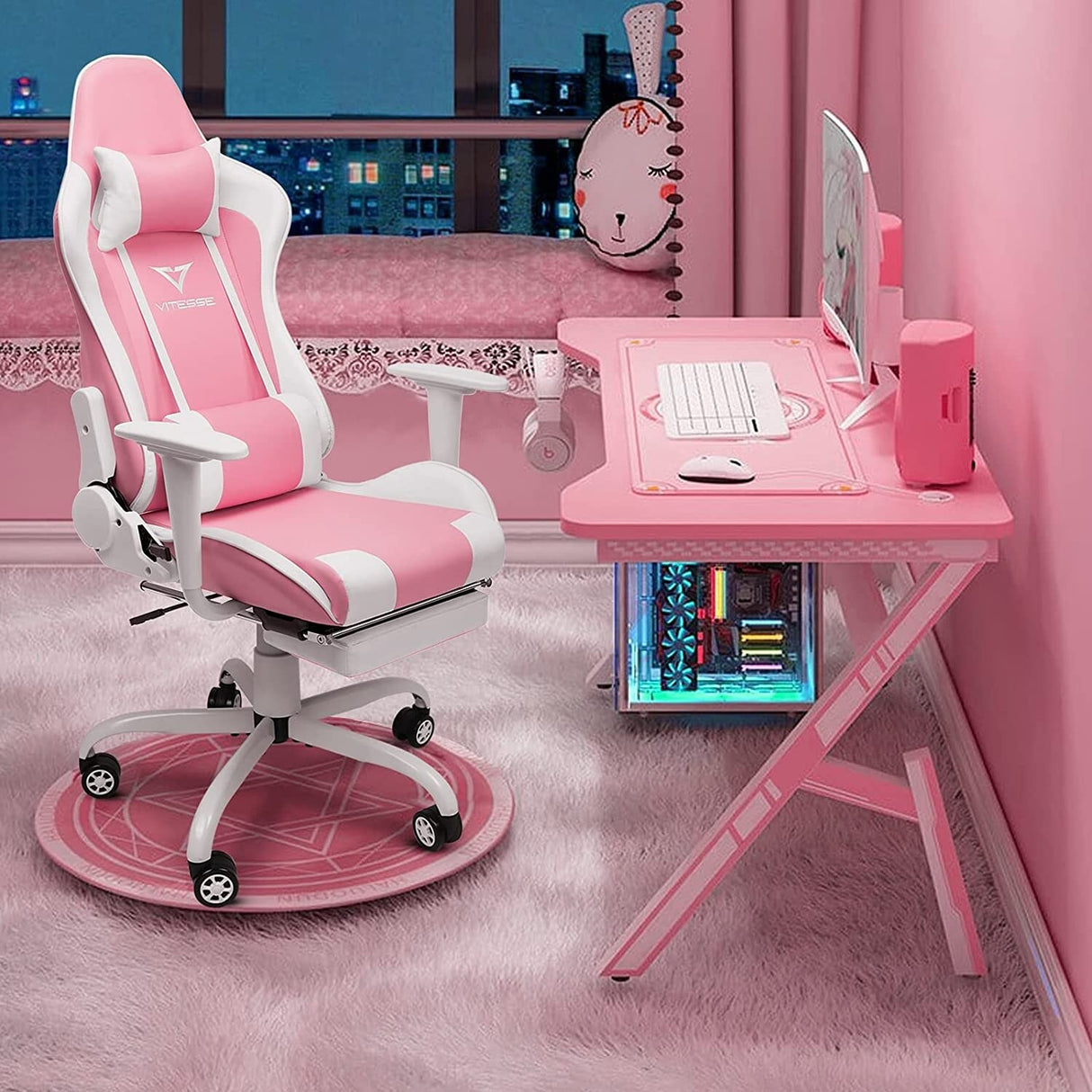 BOSSIN Gaming Chair Ergonomic Video Game Chair High Back Racing Style Chair with Armrest and Footrest