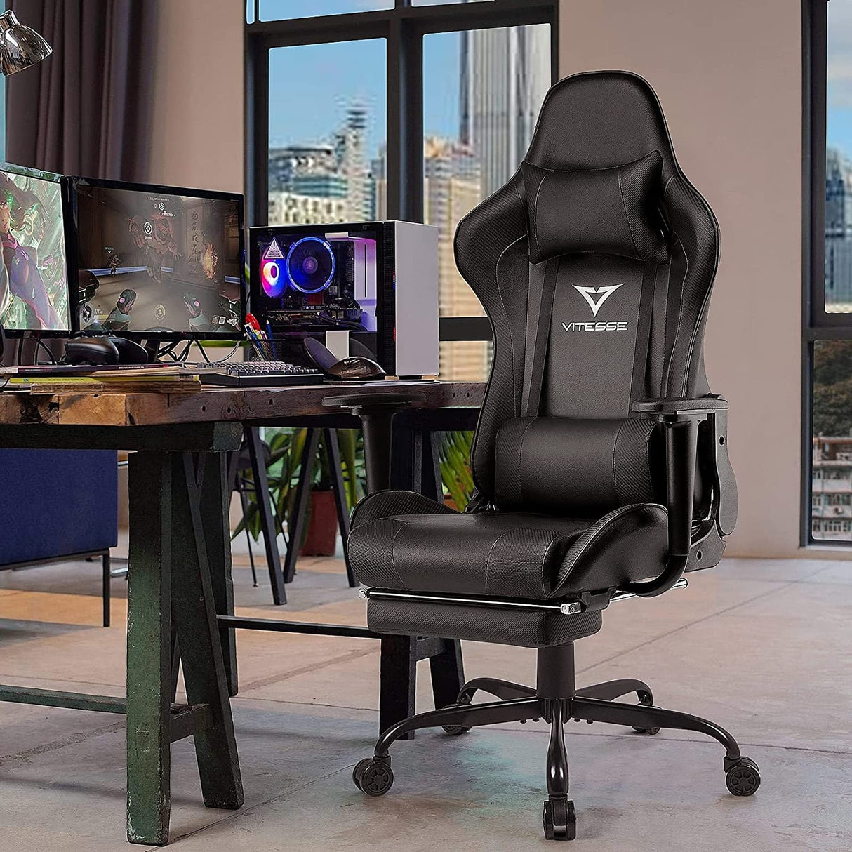 BOSSIN Gaming Chair Ergonomic Video Game Chair High Back Racing Style Chair with Armrest and Footrest