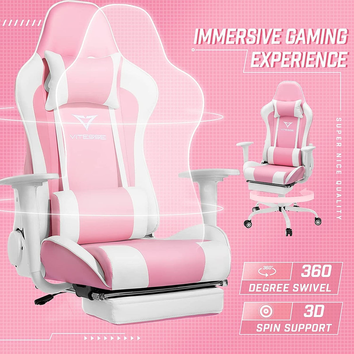 BOSSIN Gaming Chair Ergonomic Video Game Chair High Back Racing Style Chair with Armrest and Footrest