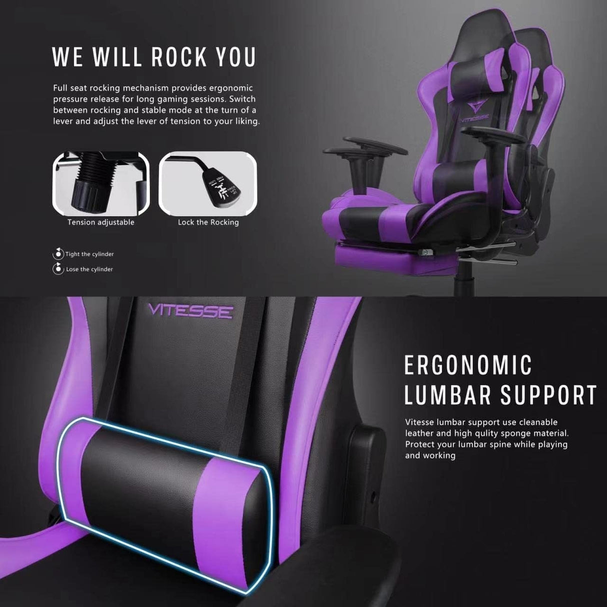 BOSSIN Gaming Chair Ergonomic Video Game Chair High Back Racing Style Chair with Armrest and Footrest