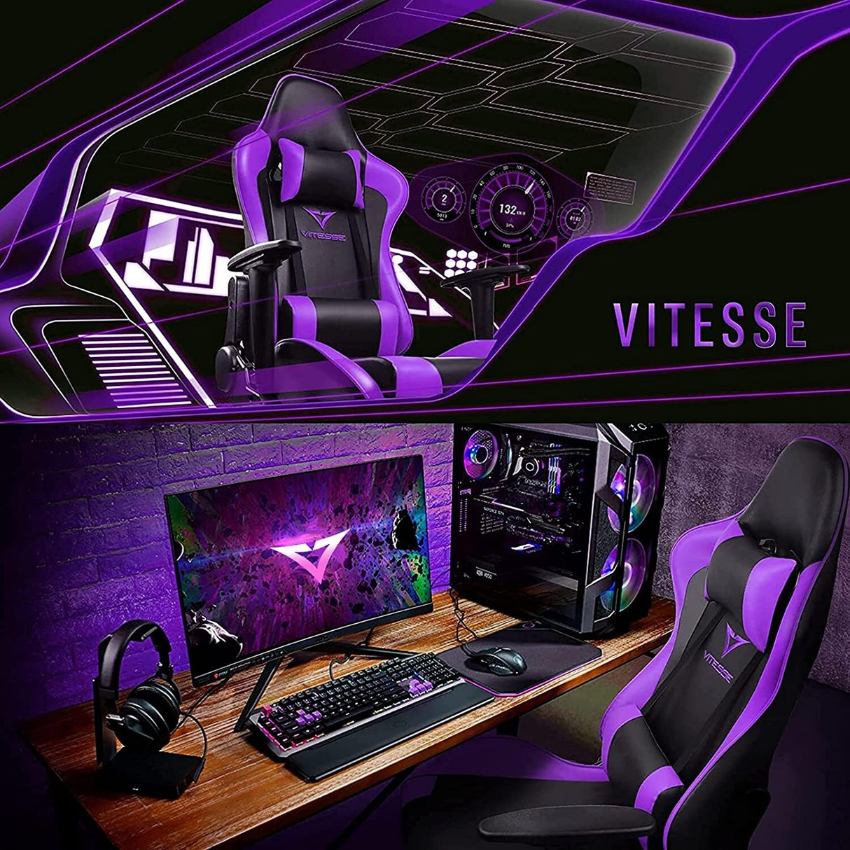 BOSSIN Gaming Chair Ergonomic Video Game Chair High Back Racing Style Chair with Armrest and Footrest
