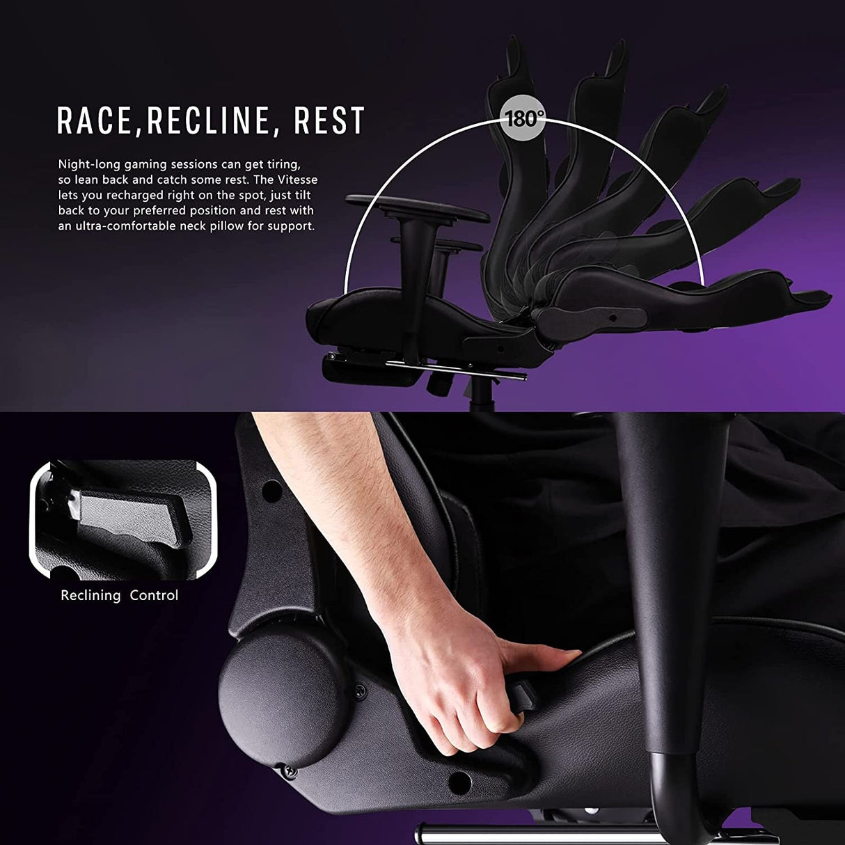 BOSSIN Gaming Chair Ergonomic Video Game Chair High Back Racing Style Chair with Armrest and Footrest
