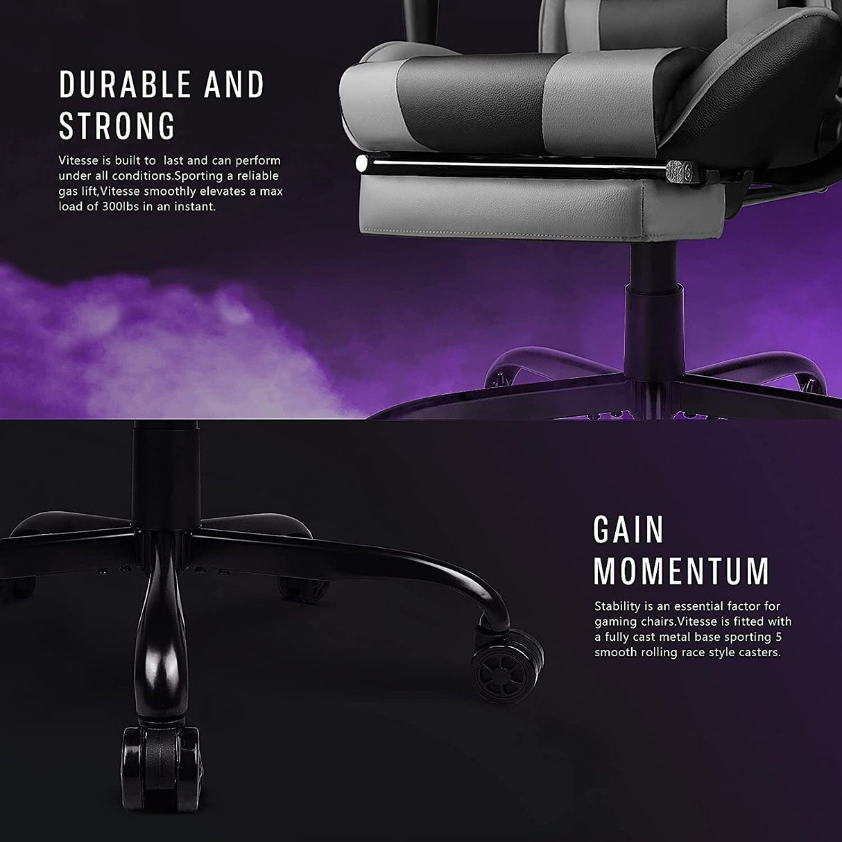 BOSSIN Gaming Chair Ergonomic Video Game Chair High Back Racing Style Chair with Armrest and Footrest