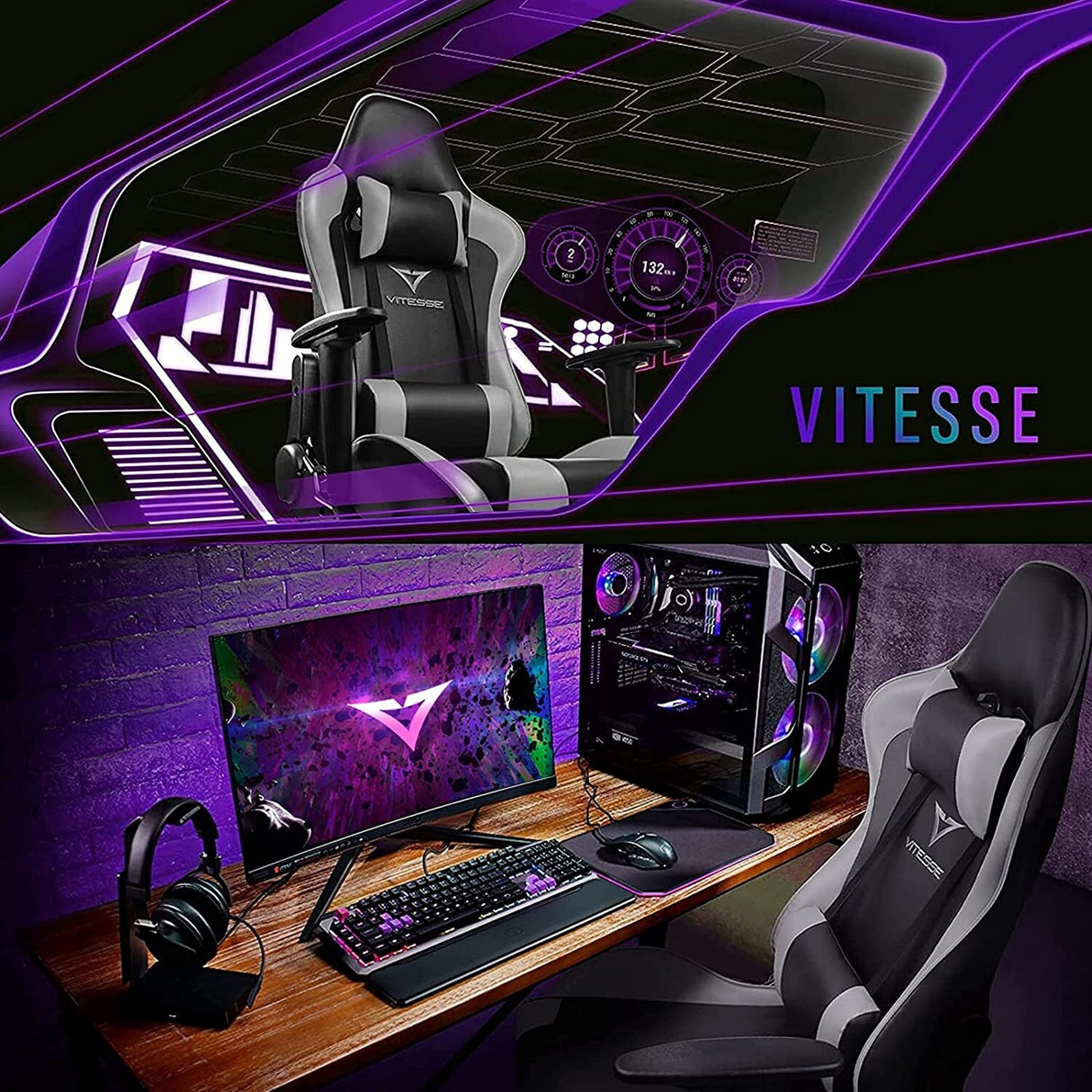 BOSSIN Gaming Chair Ergonomic Video Game Chair High Back Racing Style Chair with Armrest and Footrest