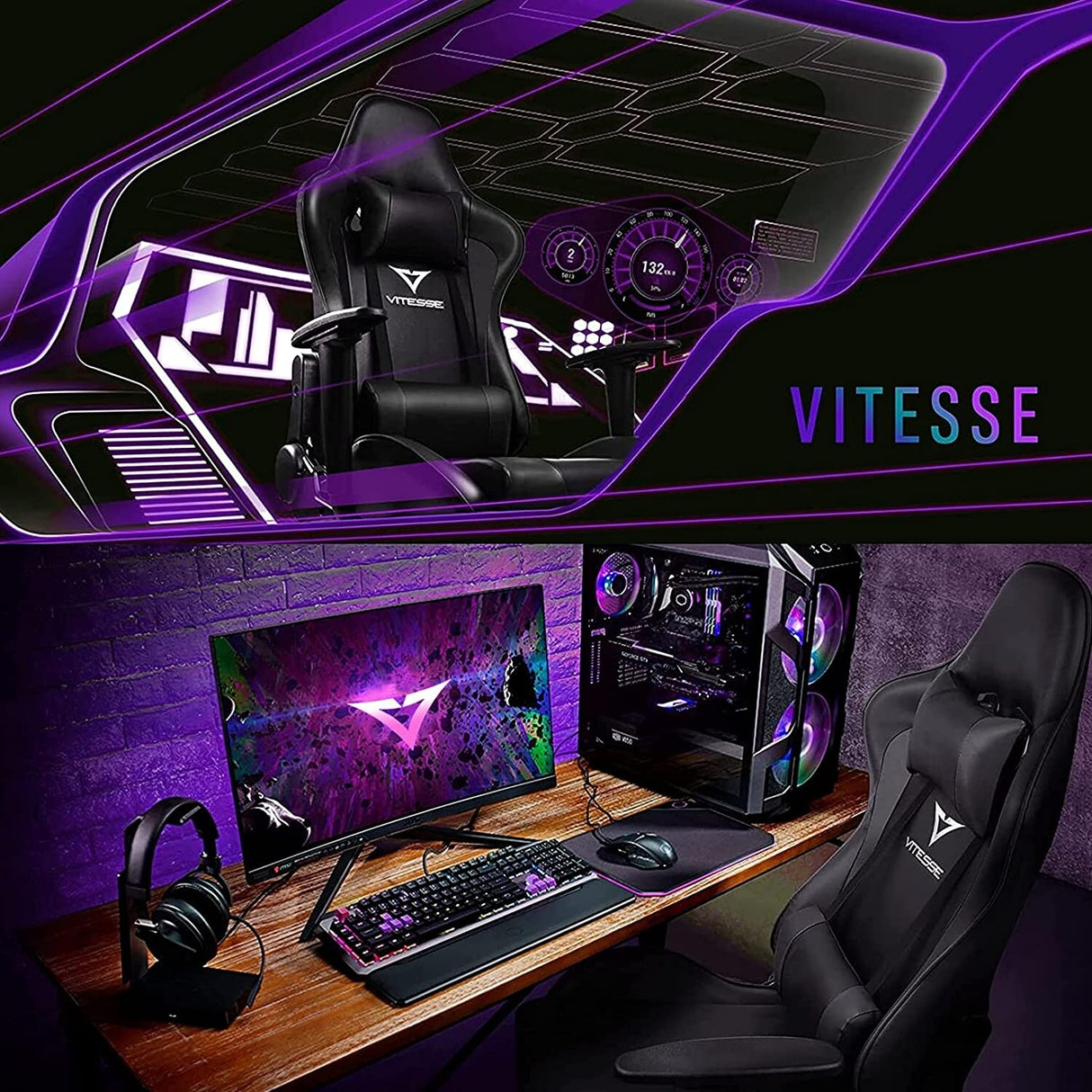 BOSSIN Gaming Chair Ergonomic Video Game Chair High Back Racing Style Chair with Armrest and Footrest