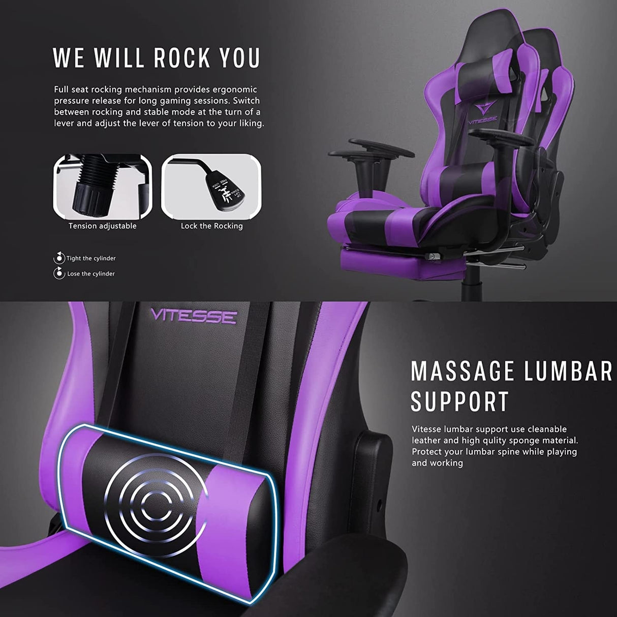 BOSSIN Gaming Chair Ergonomic Video Game Chair High Back Racing Style Chair with Armrest and Footrest