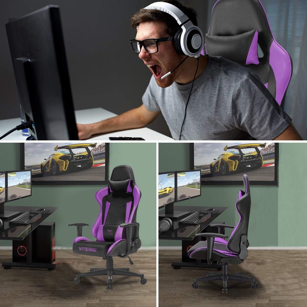 BOSSIN Gaming Chair High Back Computer Office Chair with Lumbar Support and Headrest