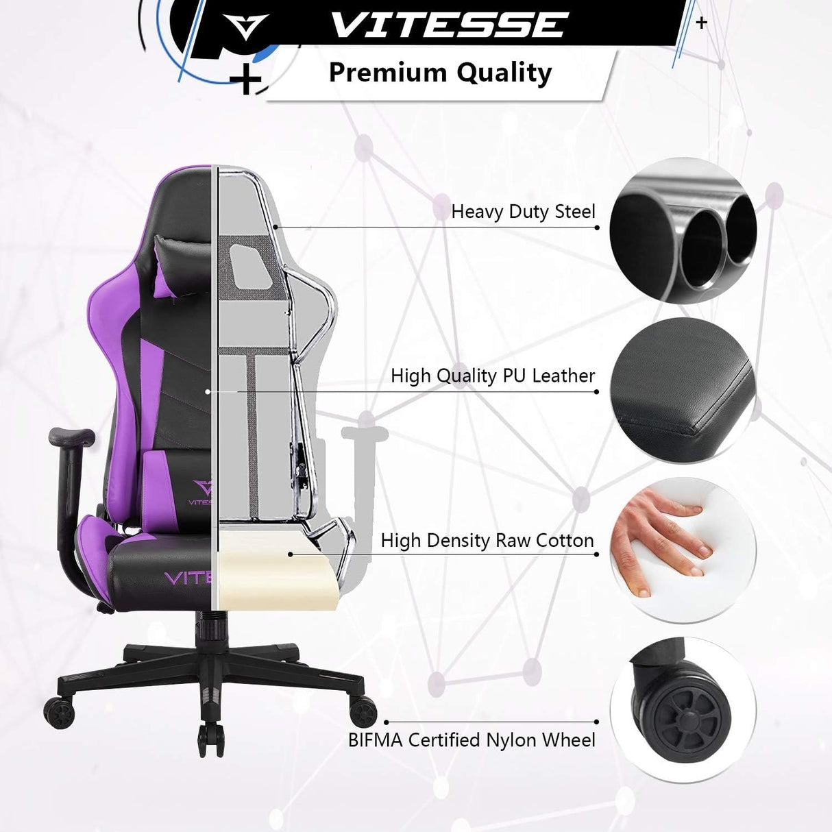 BOSSIN Gaming Chair High Back Computer Office Chair with Lumbar Support and Headrest