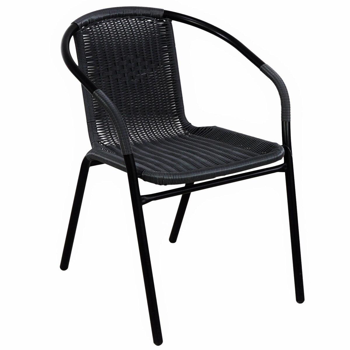 BTEXPERT Indoor Outdoor 23.75" Round Restaurant Table Steel Aluminum + 4 Black Restaurant Rattan Stack Chairs