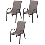 BTEXPERT Indoor Outdoor 3 - Set of Three Brown Restaurant Flexible Sling Stack Chairs, Patio Metal Frame Chair
