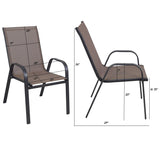 BTEXPERT Indoor Outdoor 3 - Set of Three Brown Restaurant Flexible Sling Stack Chairs, Patio Metal Frame Chair