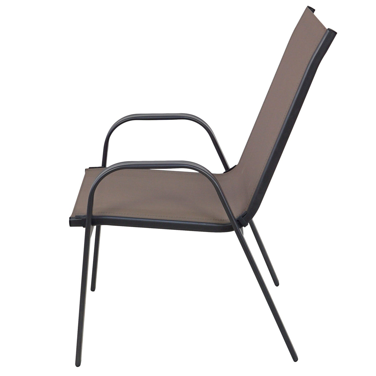 BTEXPERT Indoor Outdoor 3 - Set of Three Brown Restaurant Flexible Sling Stack Chairs, Patio Metal Frame Chair