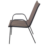 BTEXPERT Indoor Outdoor 3 - Set of Three Brown Restaurant Flexible Sling Stack Chairs, Patio Metal Frame Chair