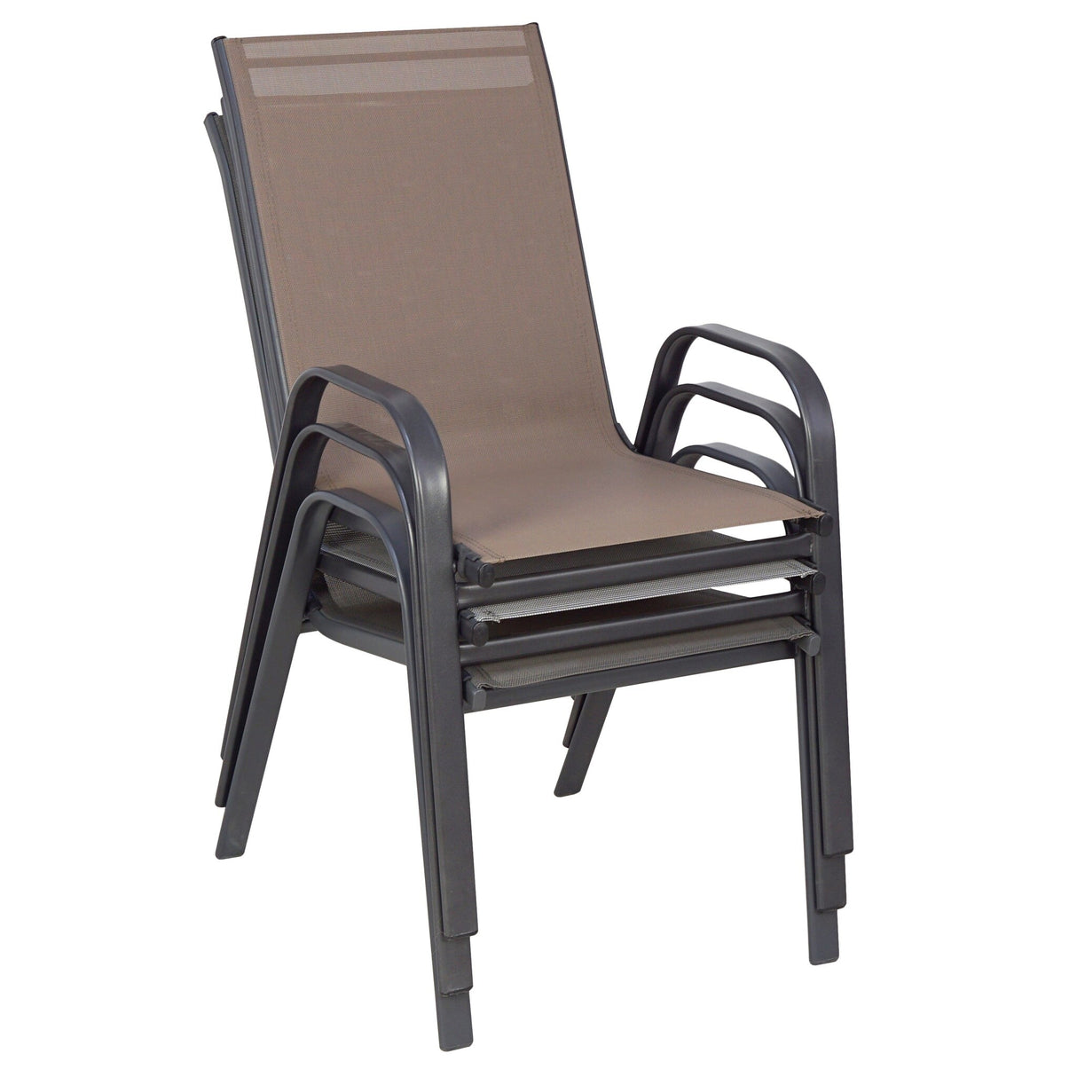 BTEXPERT Indoor Outdoor 3 - Set of Three Brown Restaurant Flexible Sling Stack Chairs, Patio Metal Frame Chair