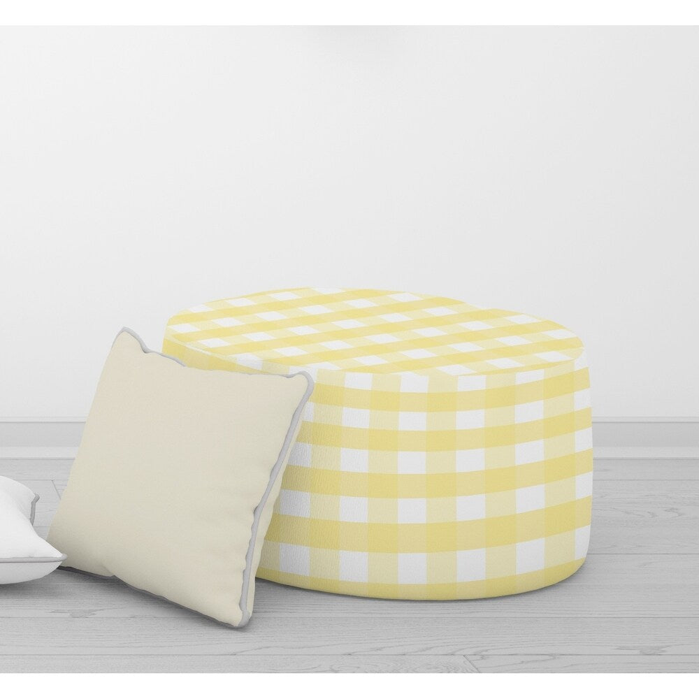 BUTTER GINGHAM DREAM Round Pouf By Kavka Designs