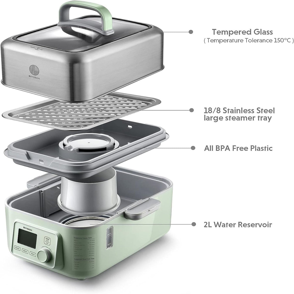 BUYDEEM G563 5-Quart Electric Food Steamer for Cooking, One Touch Vegetable Steamer, Digital Multifunctional Steamer