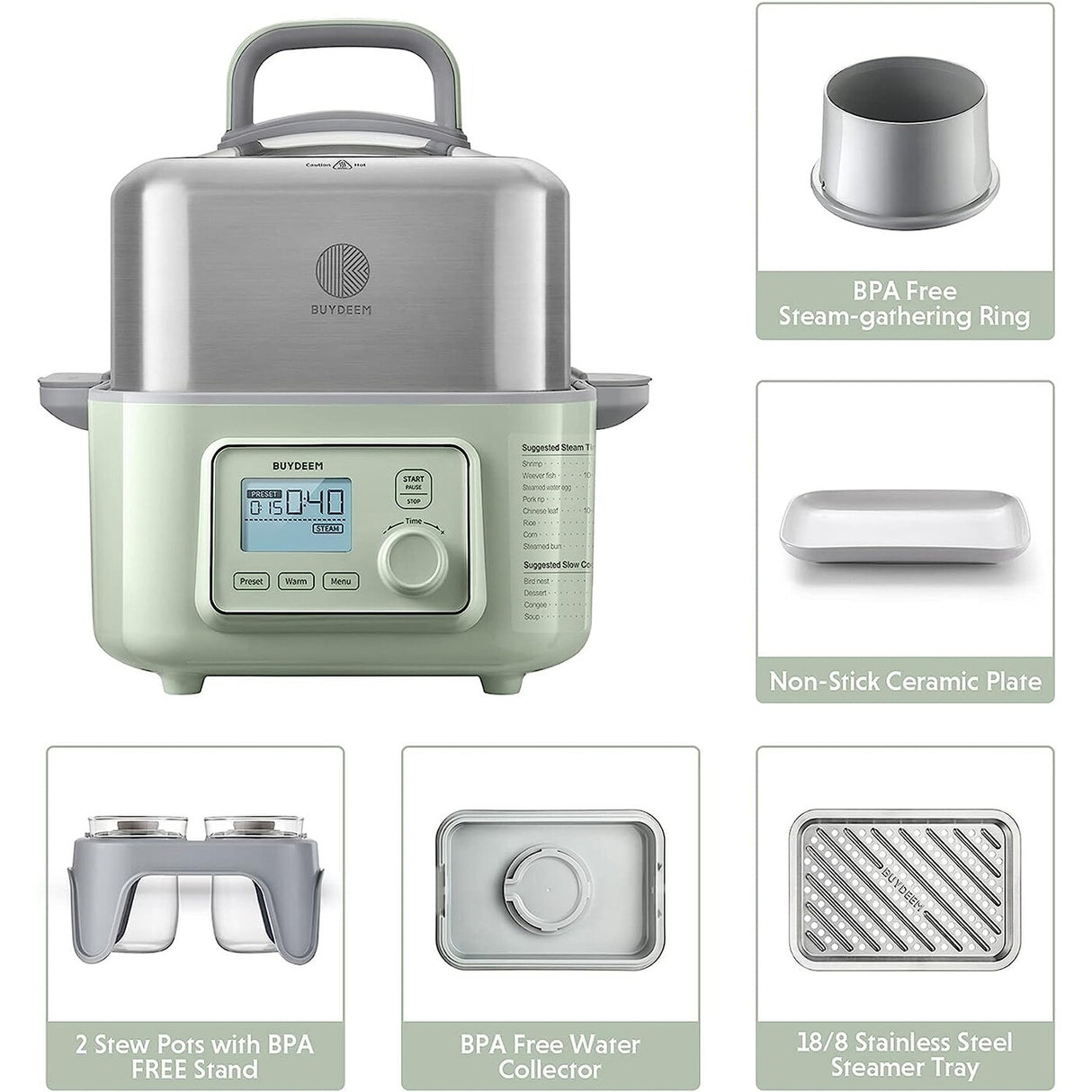 BUYDEEM G563 5-Quart Electric Food Steamer for Cooking, One Touch Vegetable Steamer, Digital Multifunctional Steamer