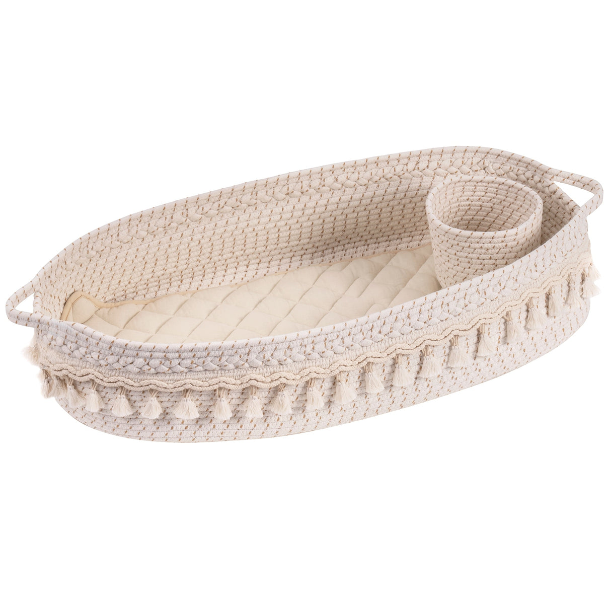 Baby Changing Basket, Handmade Woven Cotton Rope Moses Basket, Changing Table Topper with Mattress Pad