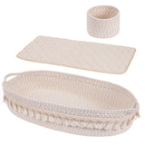 Baby Changing Basket, Handmade Woven Cotton Rope Moses Basket, Changing Table Topper with Mattress Pad
