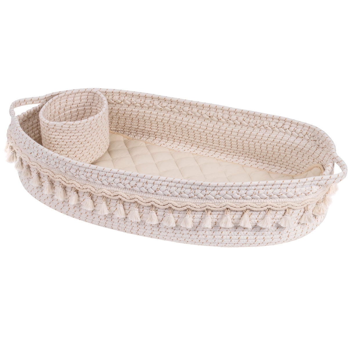 Baby Changing Basket, Handmade Woven Cotton Rope Moses Basket, Changing Table Topper with Mattress Pad