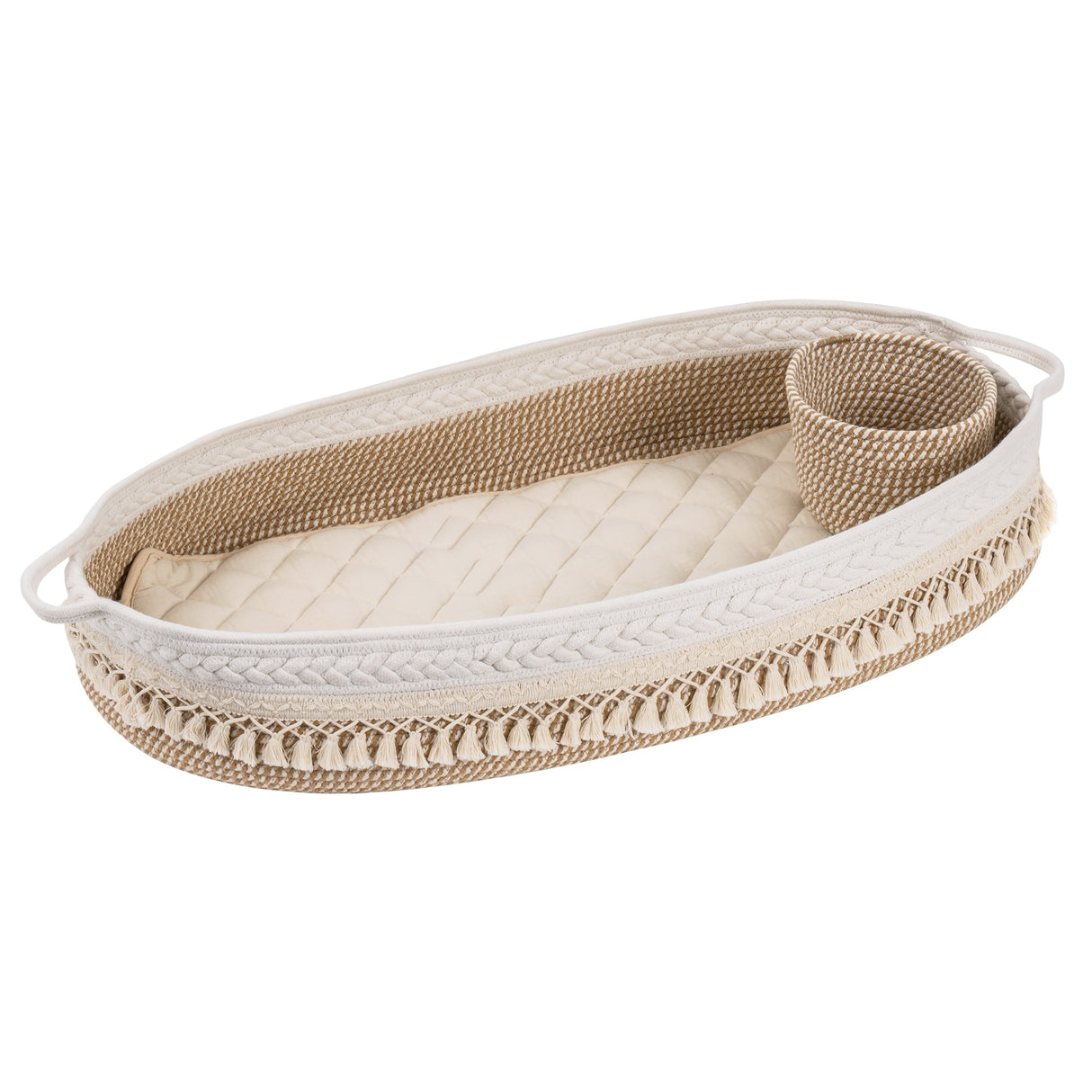 Baby Changing Basket, Handmade Woven Cotton Rope Moses Basket, Changing Table Topper with Mattress Pad