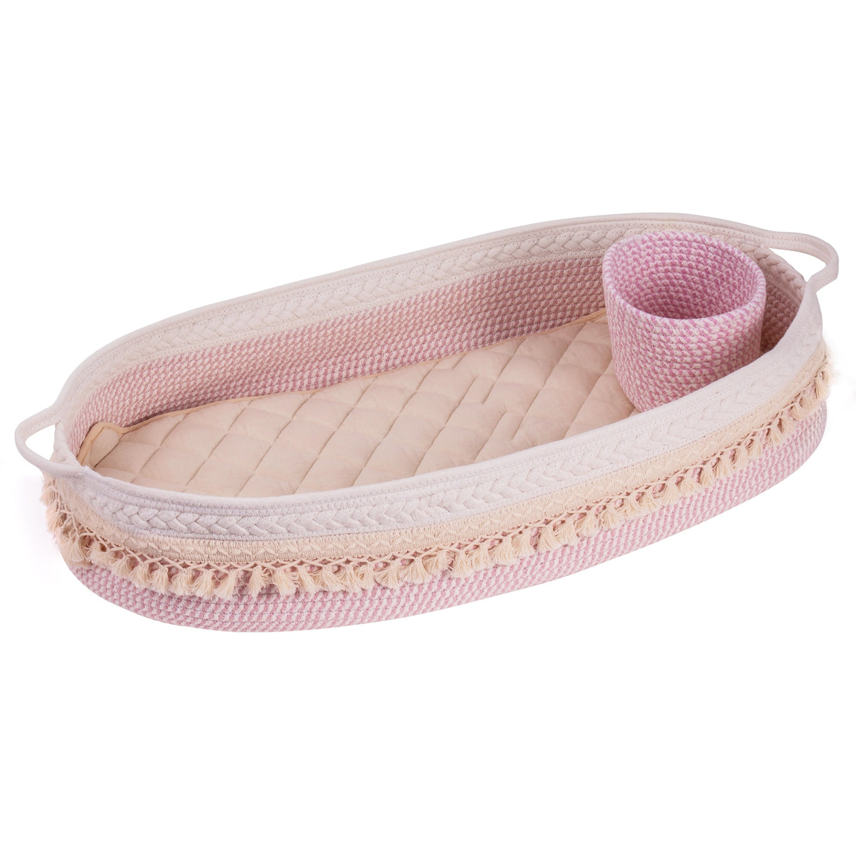 Baby Changing Basket, Handmade Woven Cotton Rope Moses Basket, Changing Table Topper with Mattress Pad