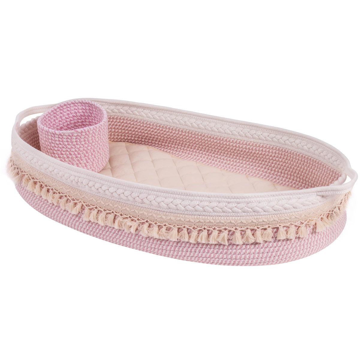 Baby Changing Basket, Handmade Woven Cotton Rope Moses Basket, Changing Table Topper with Mattress Pad