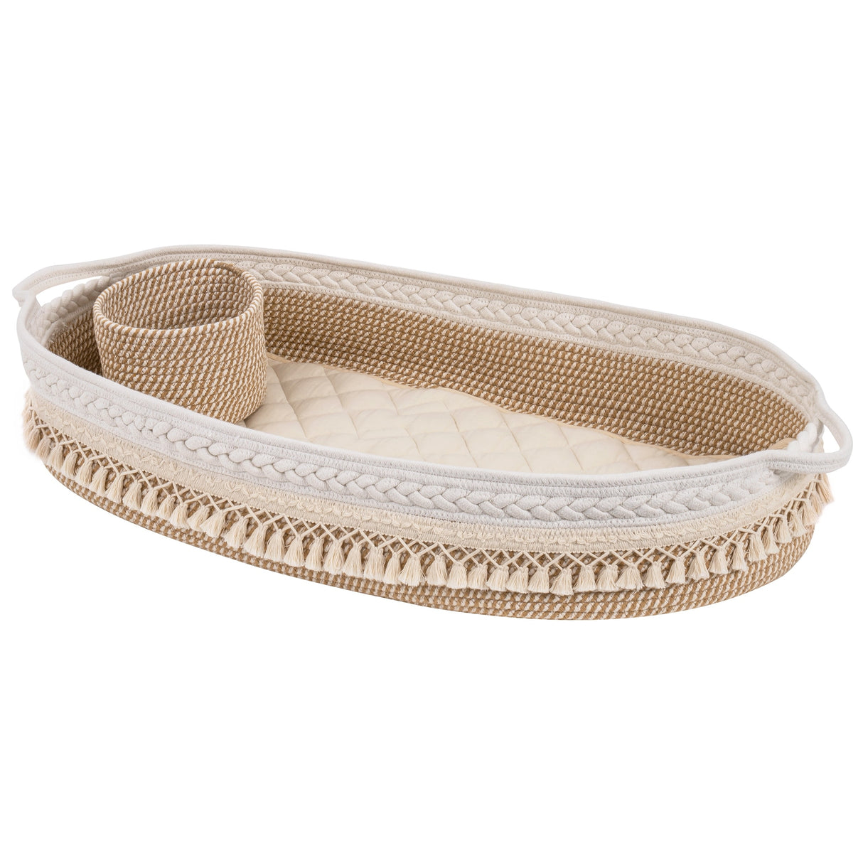 Baby Changing Basket, Handmade Woven Cotton Rope Moses Basket, Changing Table Topper with Mattress Pad