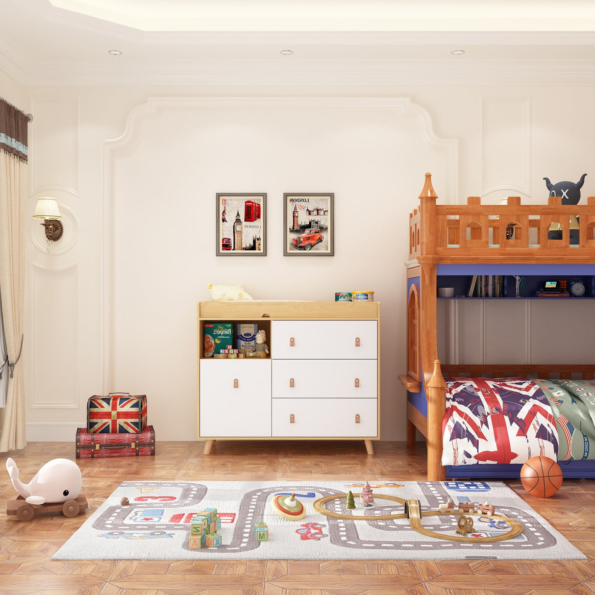 Baby Changing Table Dresser with 4 Drawers,Shelf Hidden Trash Storage