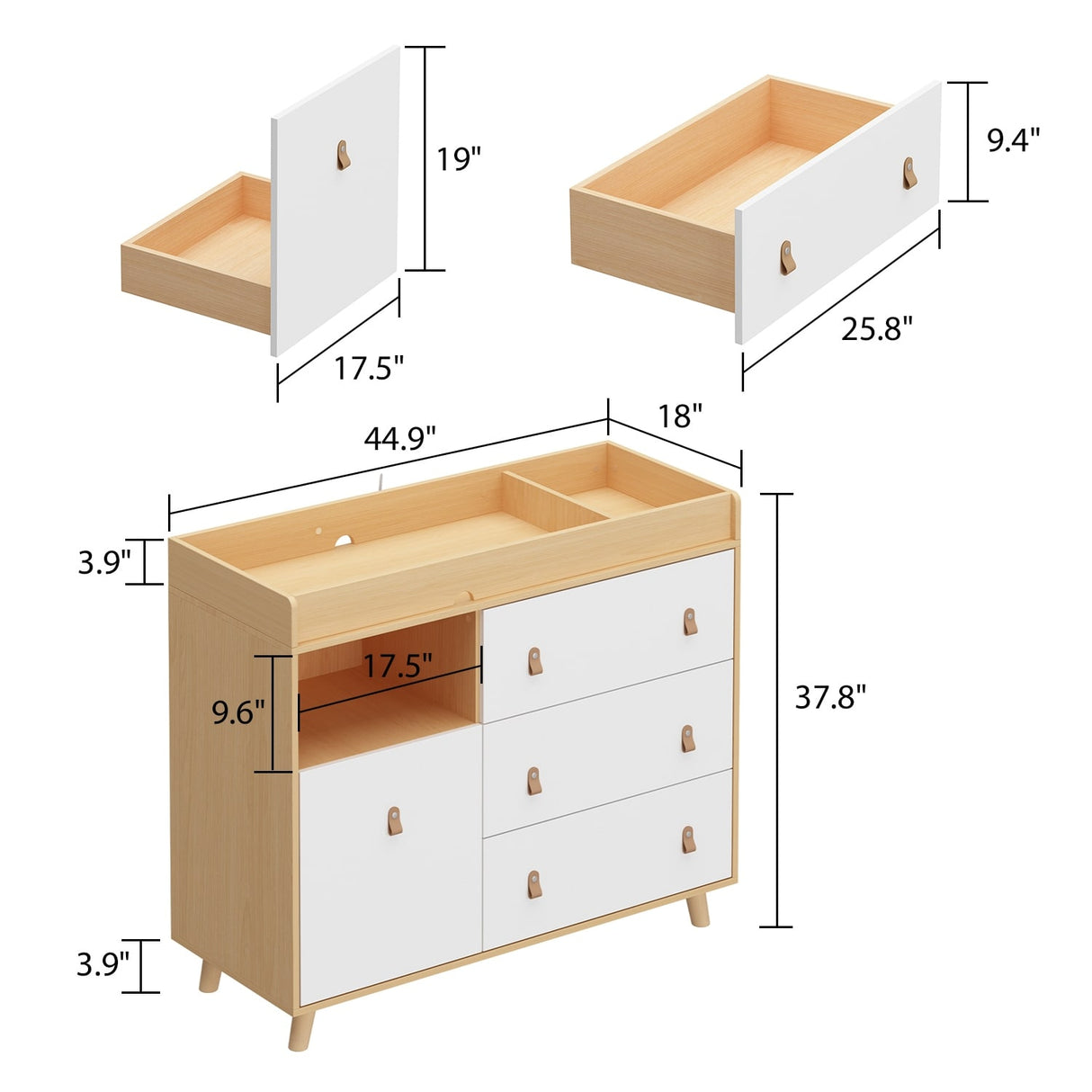 Baby Changing Table Dresser with 4 Drawers,Shelf Hidden Trash Storage