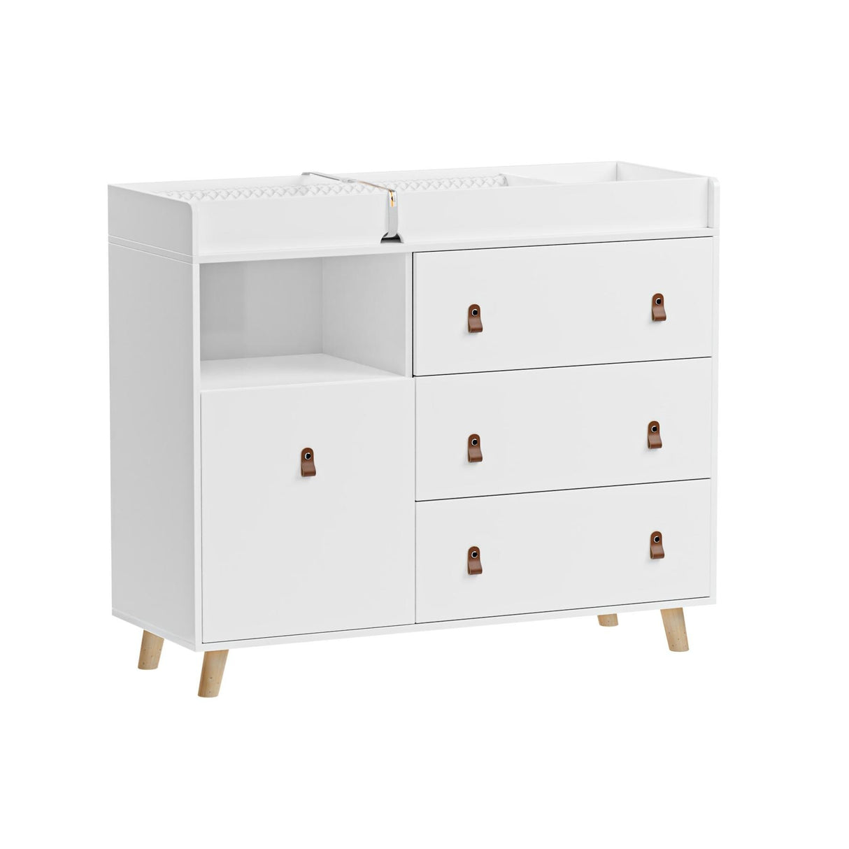 Baby Changing Table Dresser with 4 Drawers,Shelf Hidden Trash Storage