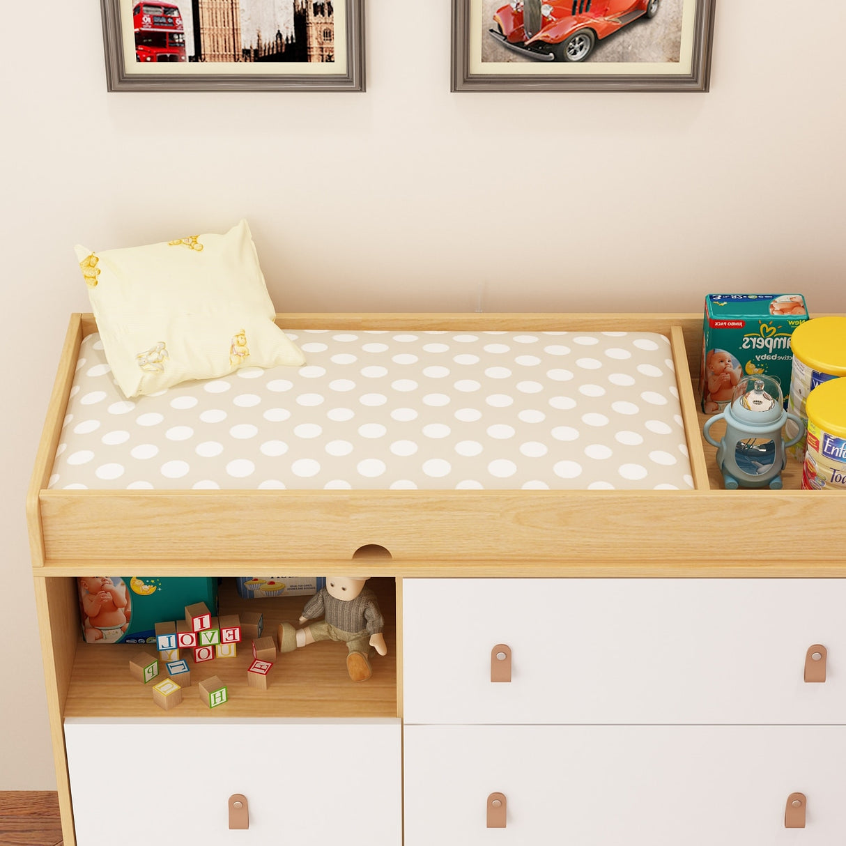 Baby Changing Table Dresser with 4 Drawers,Shelf Hidden Trash Storage