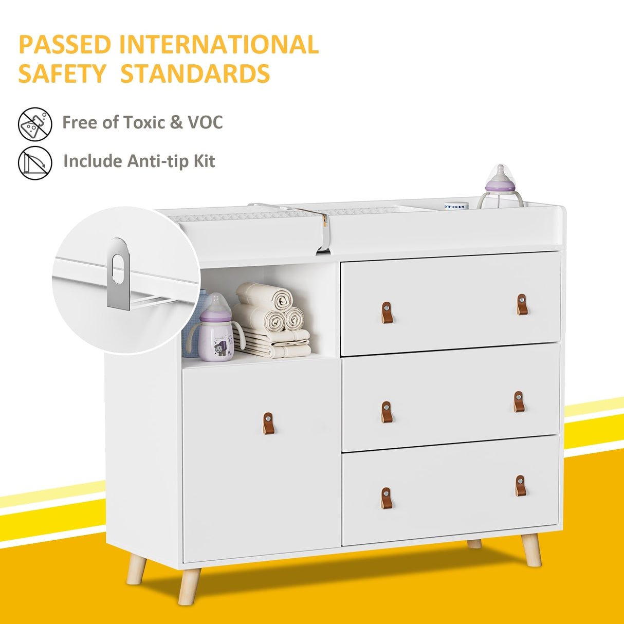 Baby Changing Table Dresser with 4 Drawers,Shelf Hidden Trash Storage