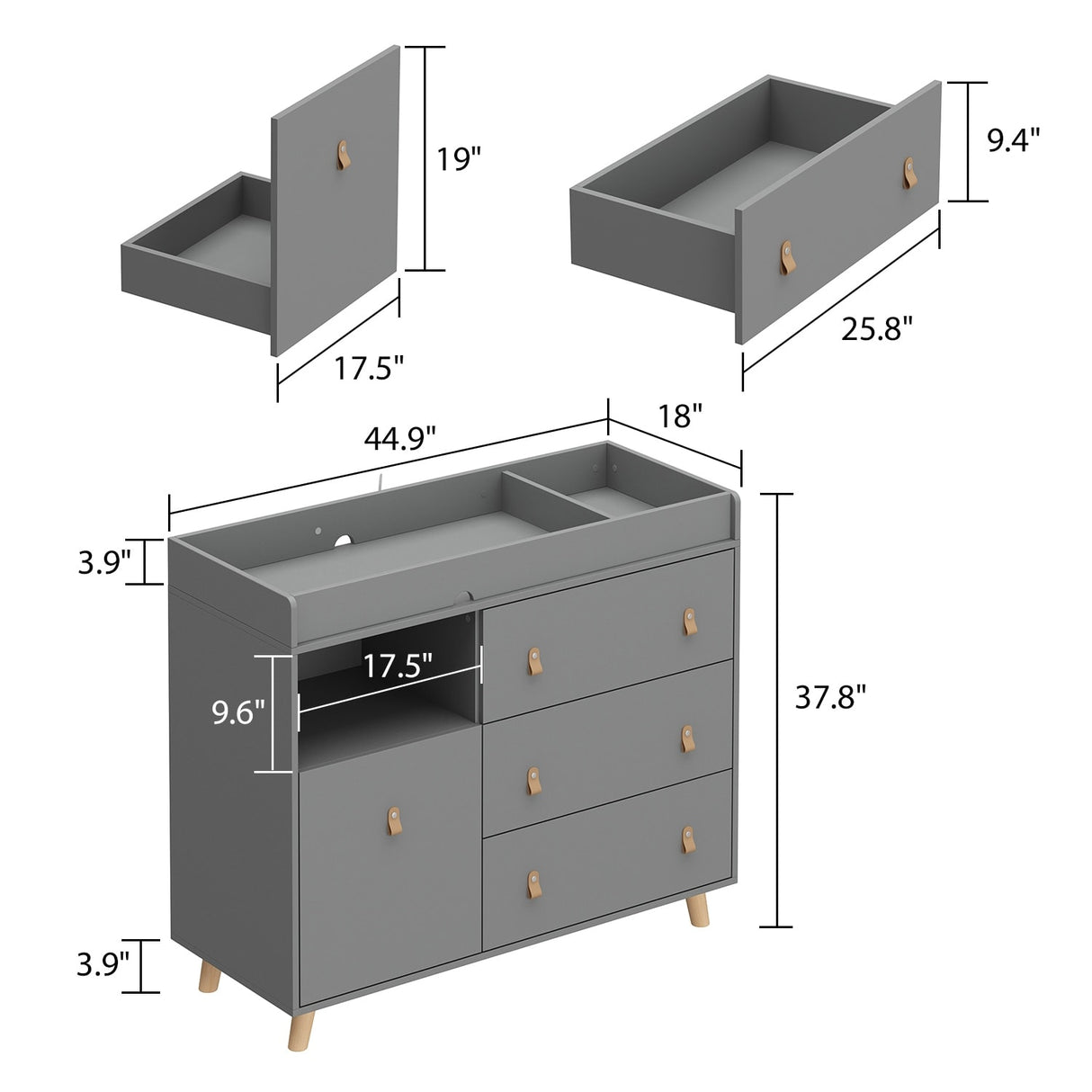 Baby Changing Table Dresser with 4 Drawers,Shelf Hidden Trash Storage