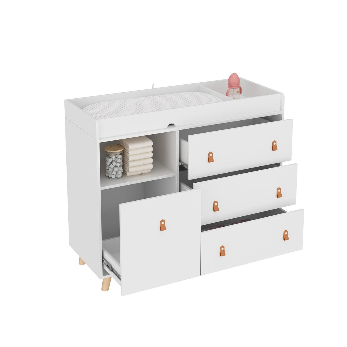 Baby Changing Table Dresser with 4 Drawers,Shelf Hidden Trash Storage