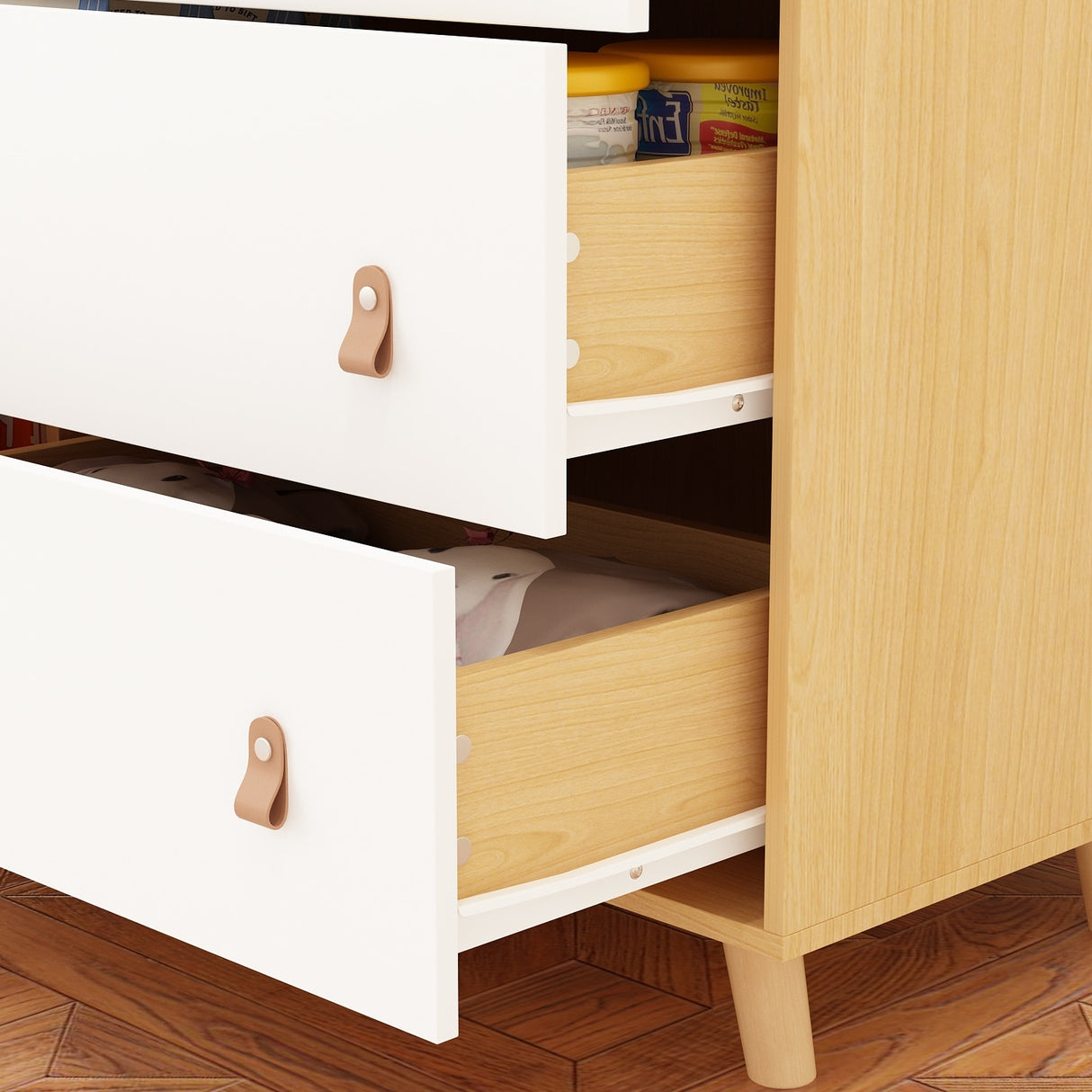 Baby Changing Table Dresser with 4 Drawers,Shelf Hidden Trash Storage