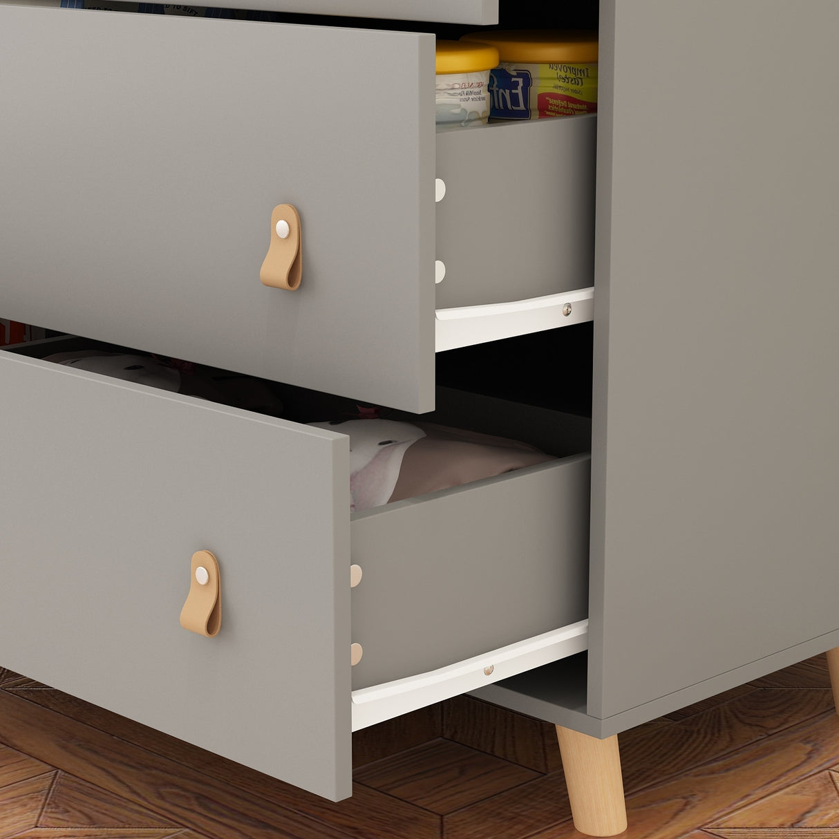 Baby Changing Table Dresser with 4 Drawers,Shelf Hidden Trash Storage