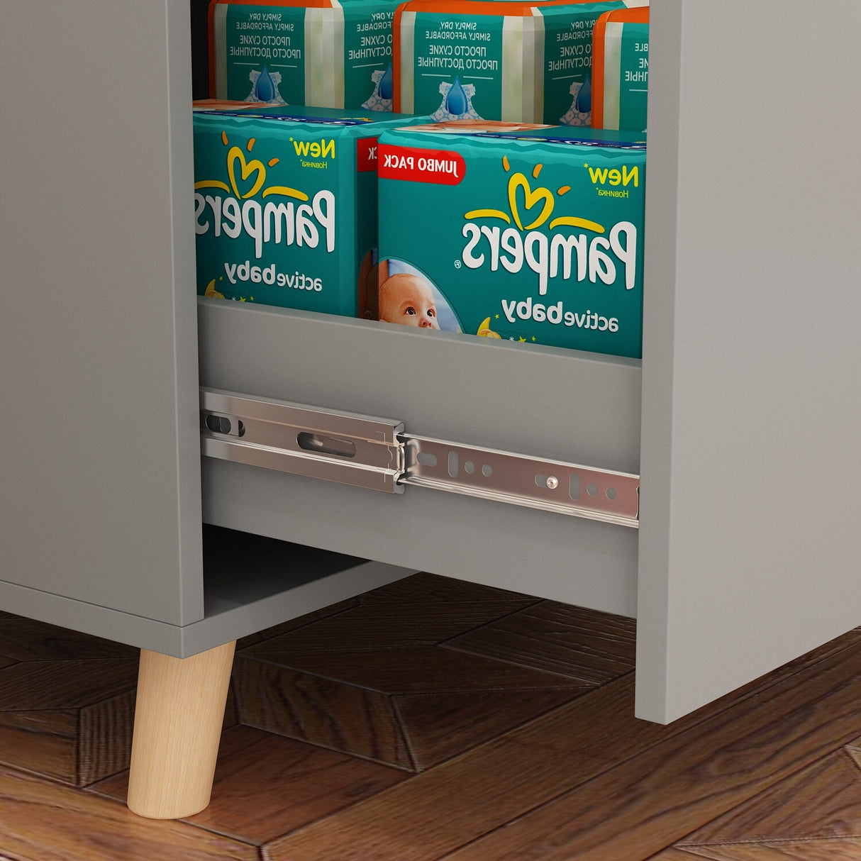 Baby Changing Table Dresser with 4 Drawers,Shelf Hidden Trash Storage