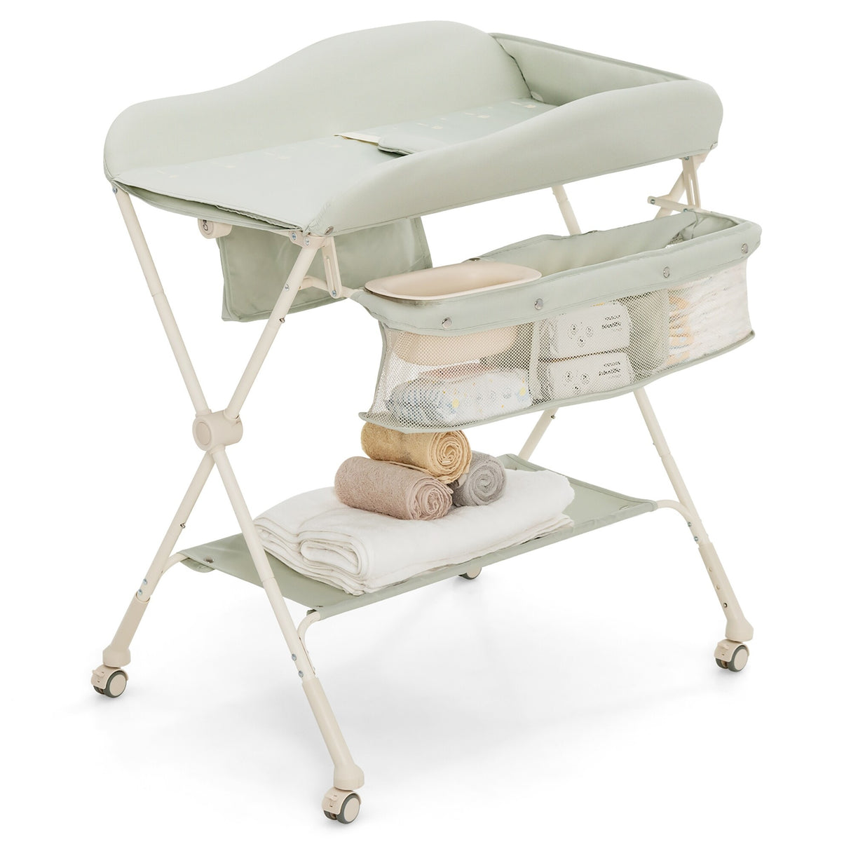 Baby Diaper Changing Table Folding Newborn Nursery Organizer W/Wheel
