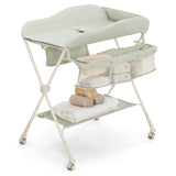 Baby Diaper Changing Table Folding Newborn Nursery Organizer W/Wheel