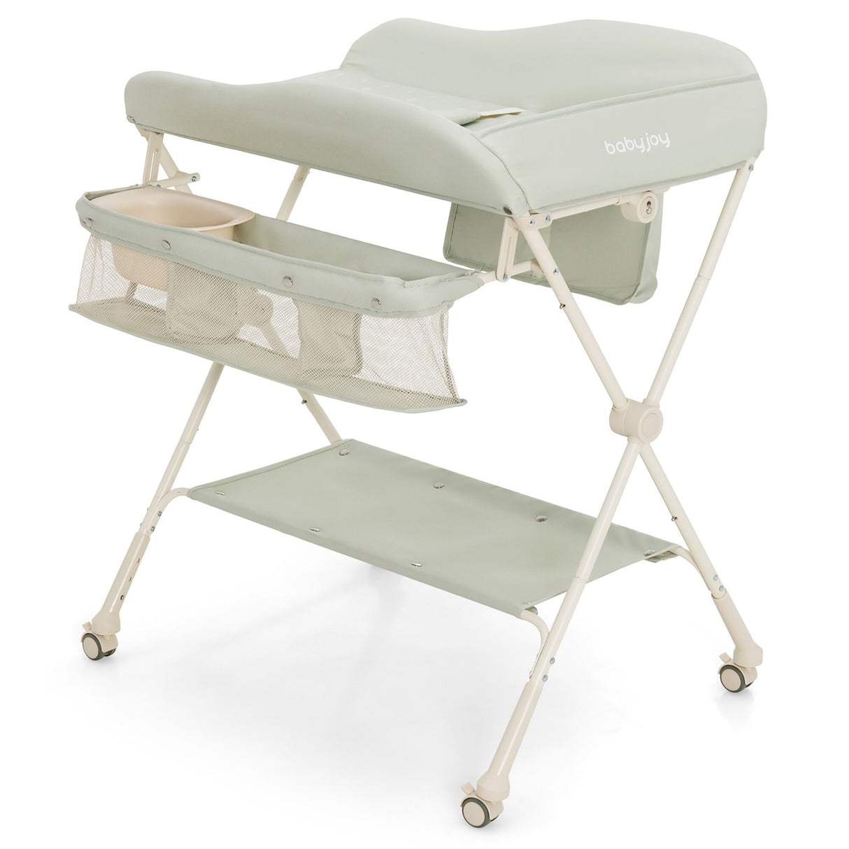 Baby Diaper Changing Table Folding Newborn Nursery Organizer W/Wheel