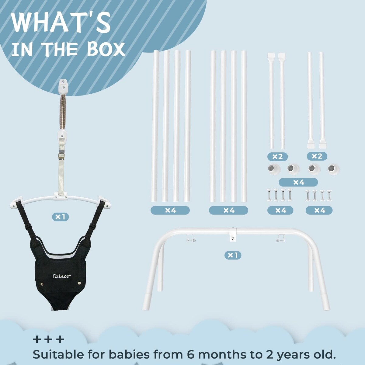 Baby Jumper with Stand,Baby Bouncer,Easy Set-Up,Baby Exerciser for Active Babies,Suitable for Indoor and Outdoor, White