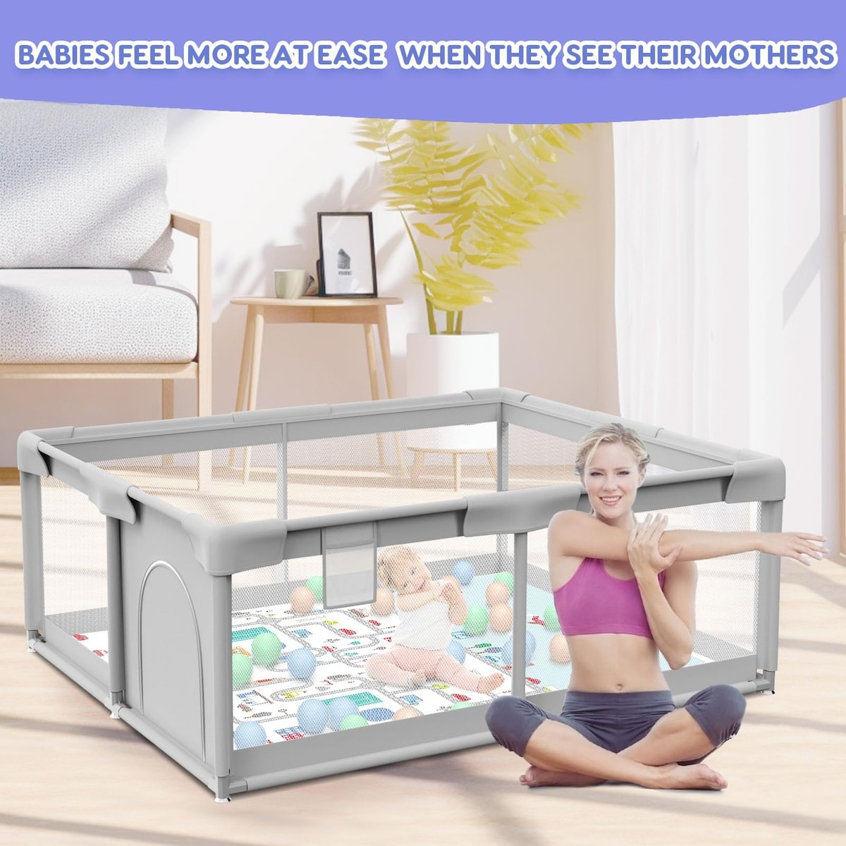 Baby Playpen 50x50 Inch Baby Playpen with Mat, Playpen for