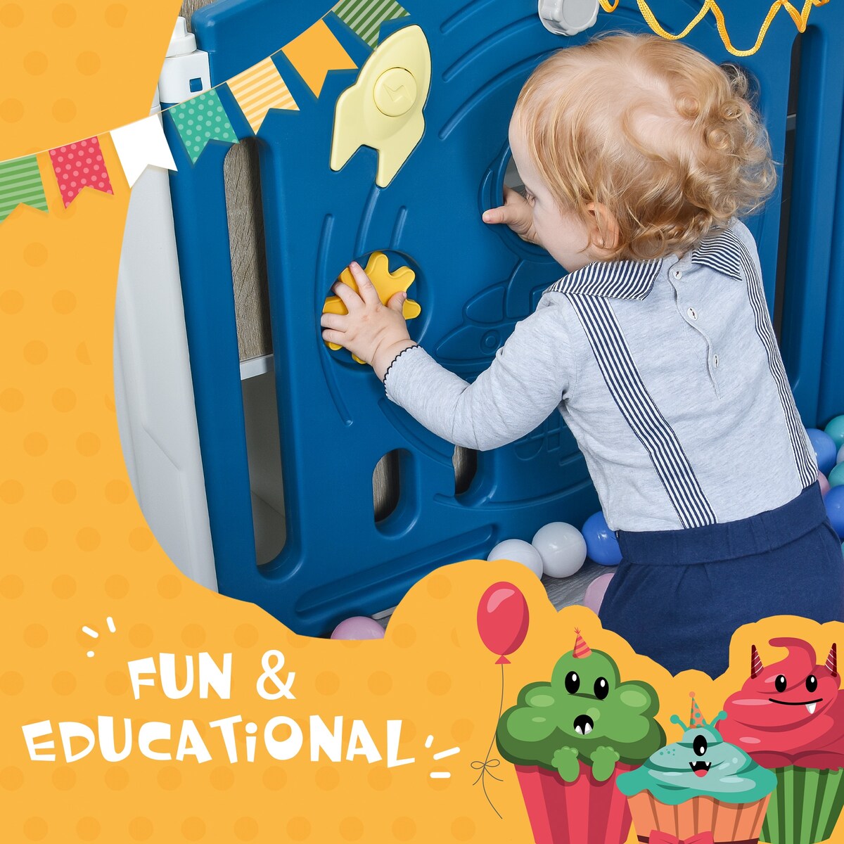 Baby Playpen for Toddler, Astronaut Theme Kids Activity Center, Safety Play Yard Home Indoor & Outdoor Safety Gates