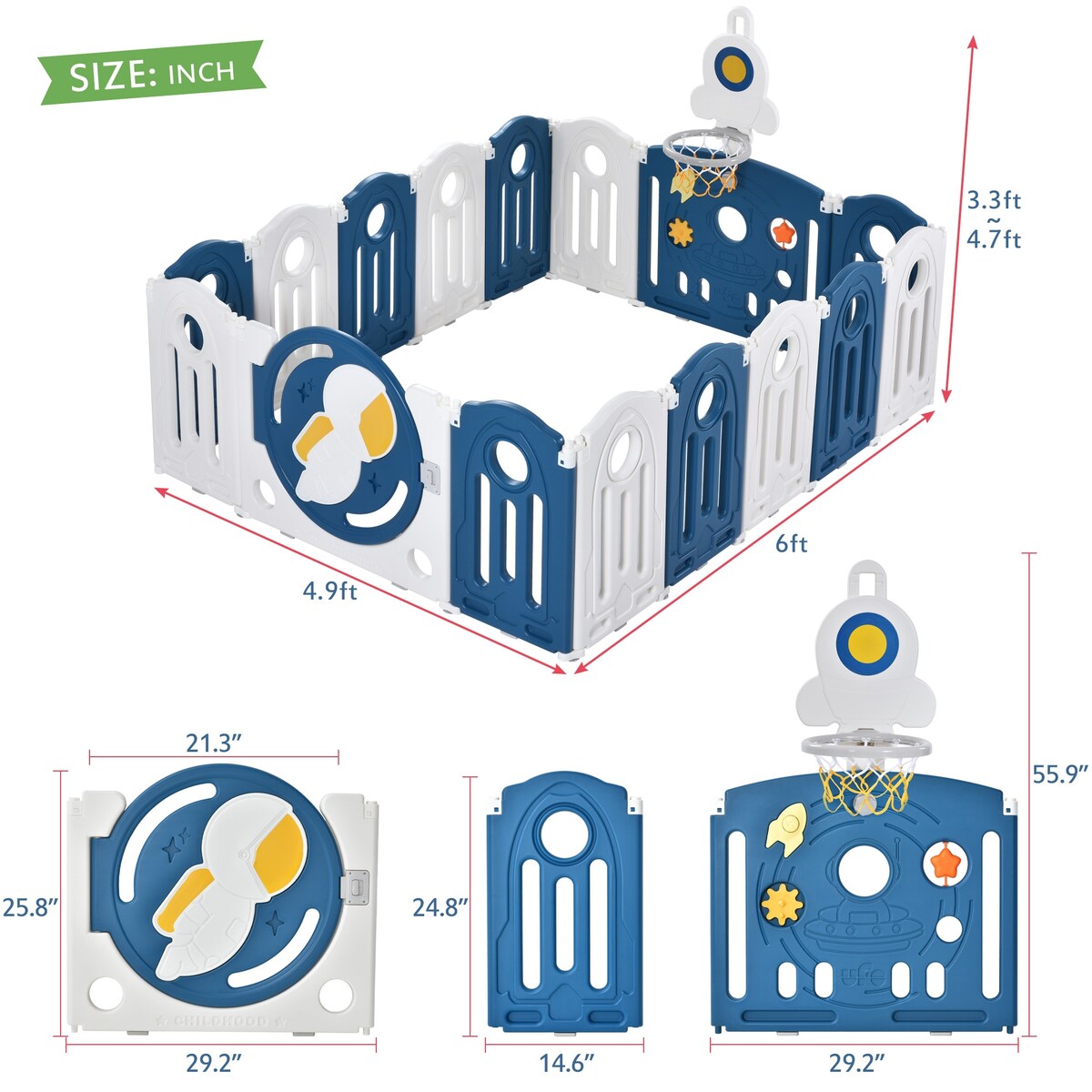 Baby Playpen for Toddler, Astronaut Theme Kids Activity Center, Safety Play Yard Home Indoor & Outdoor Safety Gates