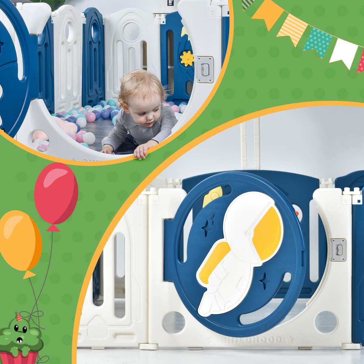 Baby Playpen for Toddler, Astronaut Theme Kids Activity Center, Safety Play Yard Home Indoor & Outdoor Safety Gates