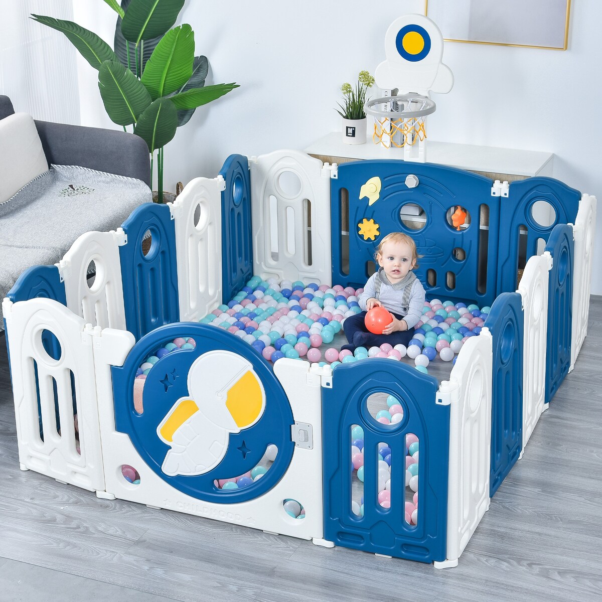 Baby Playpen for Toddler, Astronaut Theme Kids Activity Center, Safety Play Yard Home Indoor & Outdoor Safety Gates