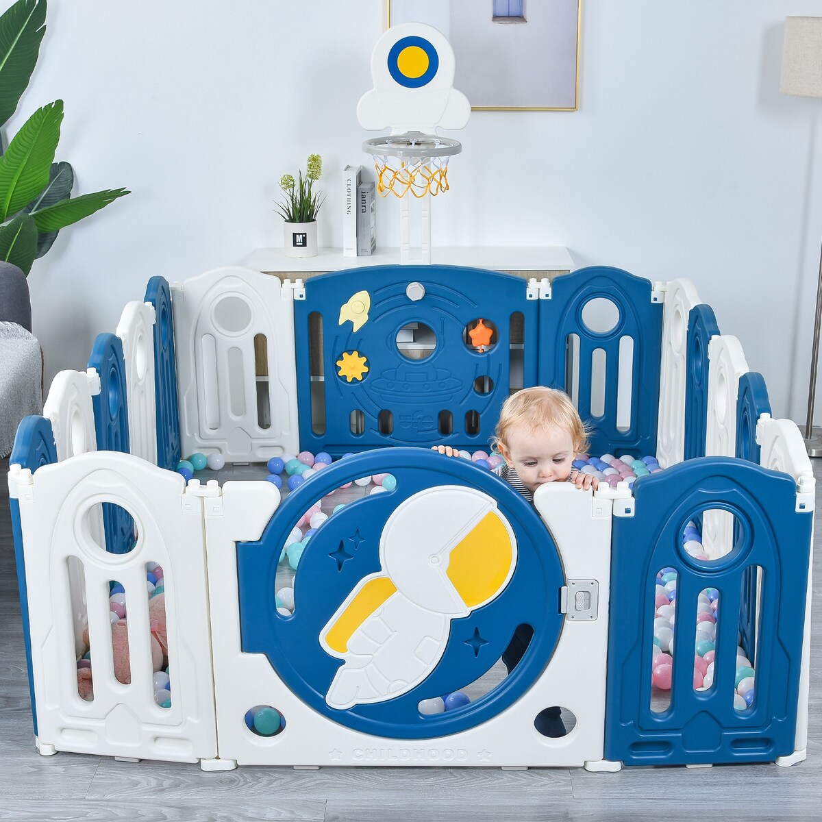 Baby Playpen for Toddler, Astronaut Theme Kids Activity Center, Safety Play Yard Home Indoor & Outdoor Safety Gates