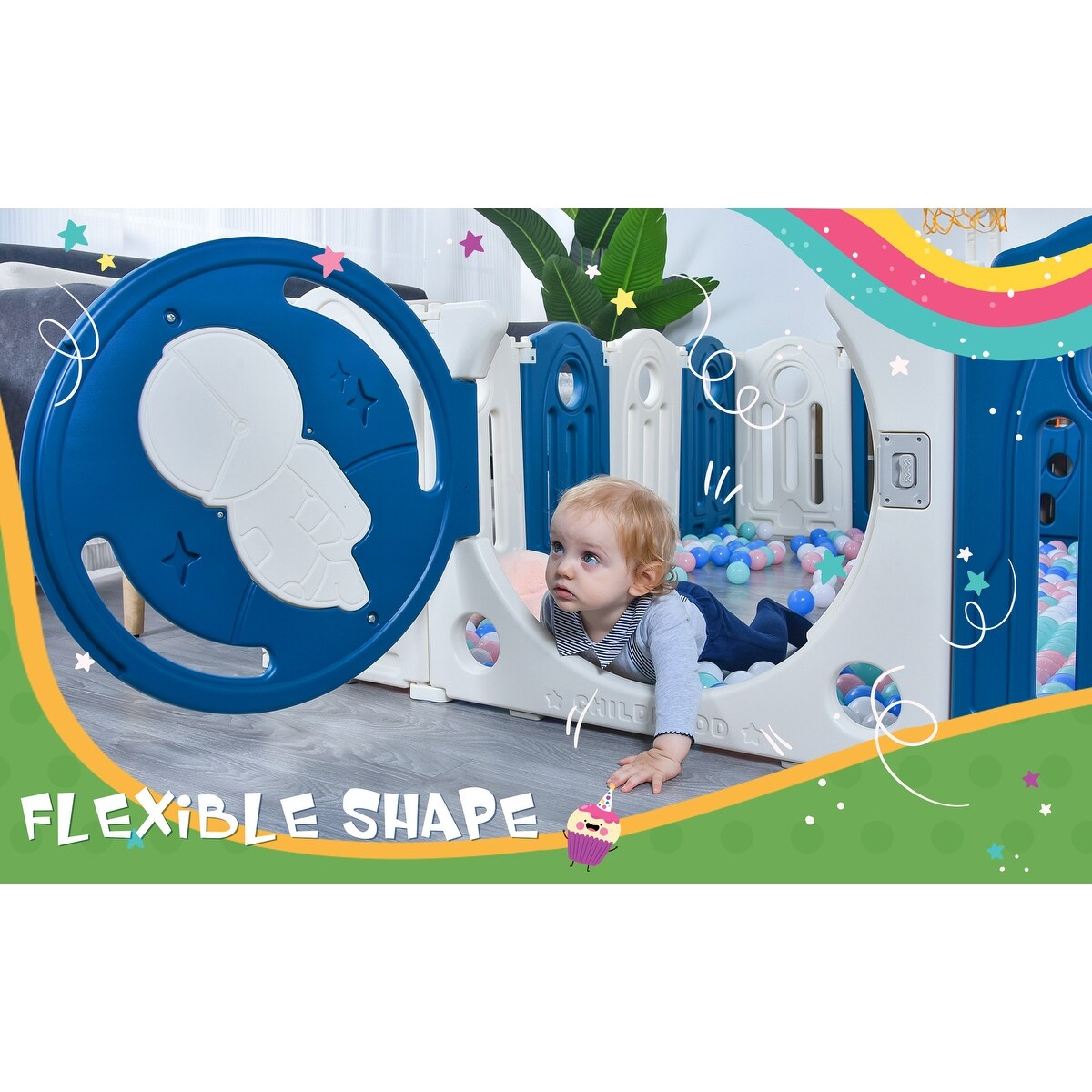 Baby Playpen for Toddler, Astronaut Theme Kids Activity Center, Safety Play Yard Home Indoor & Outdoor Safety Gates