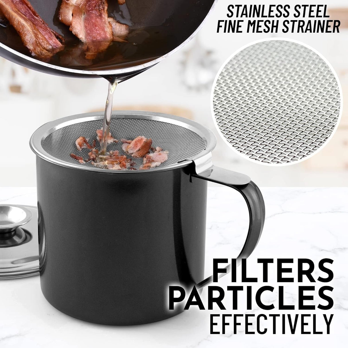Bacon Grease Container With Strainer